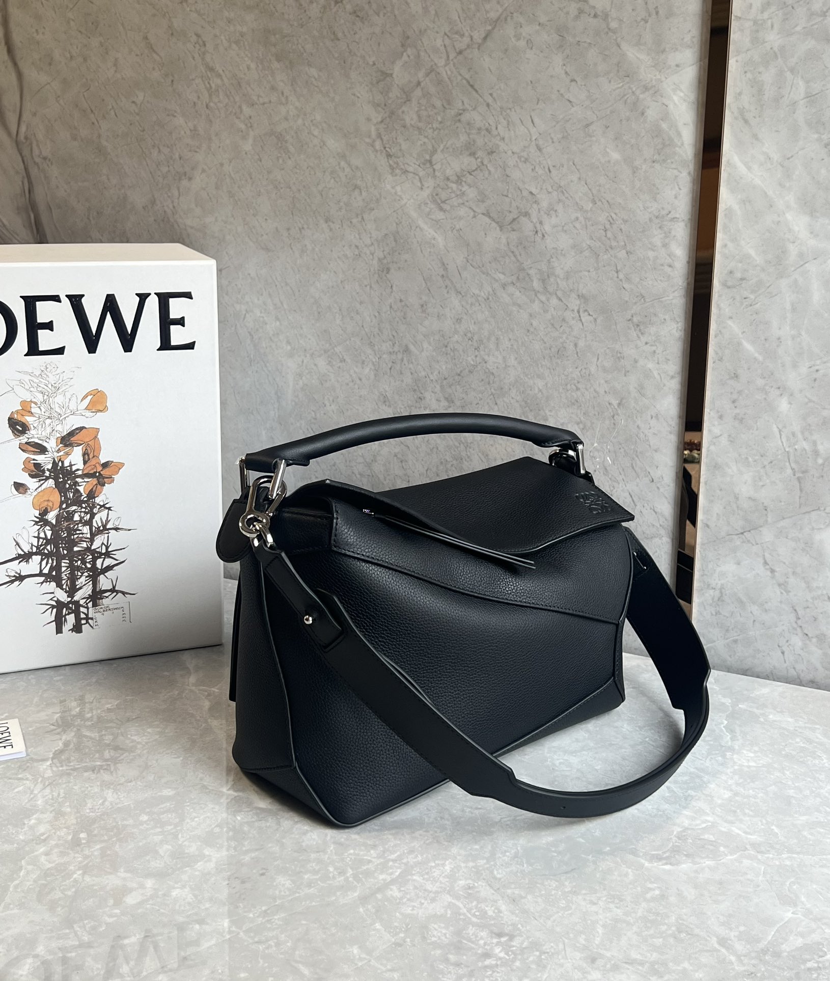 Loewe Medium Puzzle Bag in Soft Grained Calfskin Black